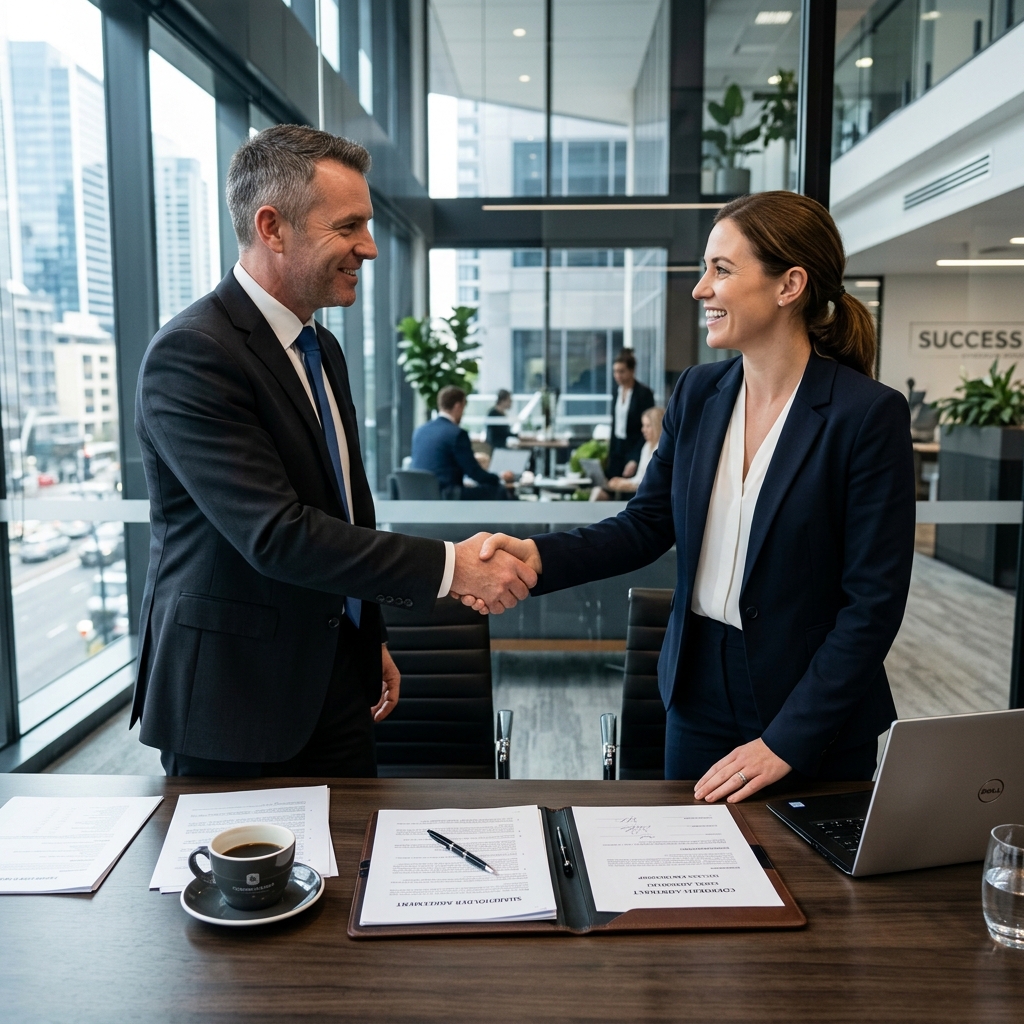 Reunión de emprendedores venezolanos revisando documentos para la creación de una empresa